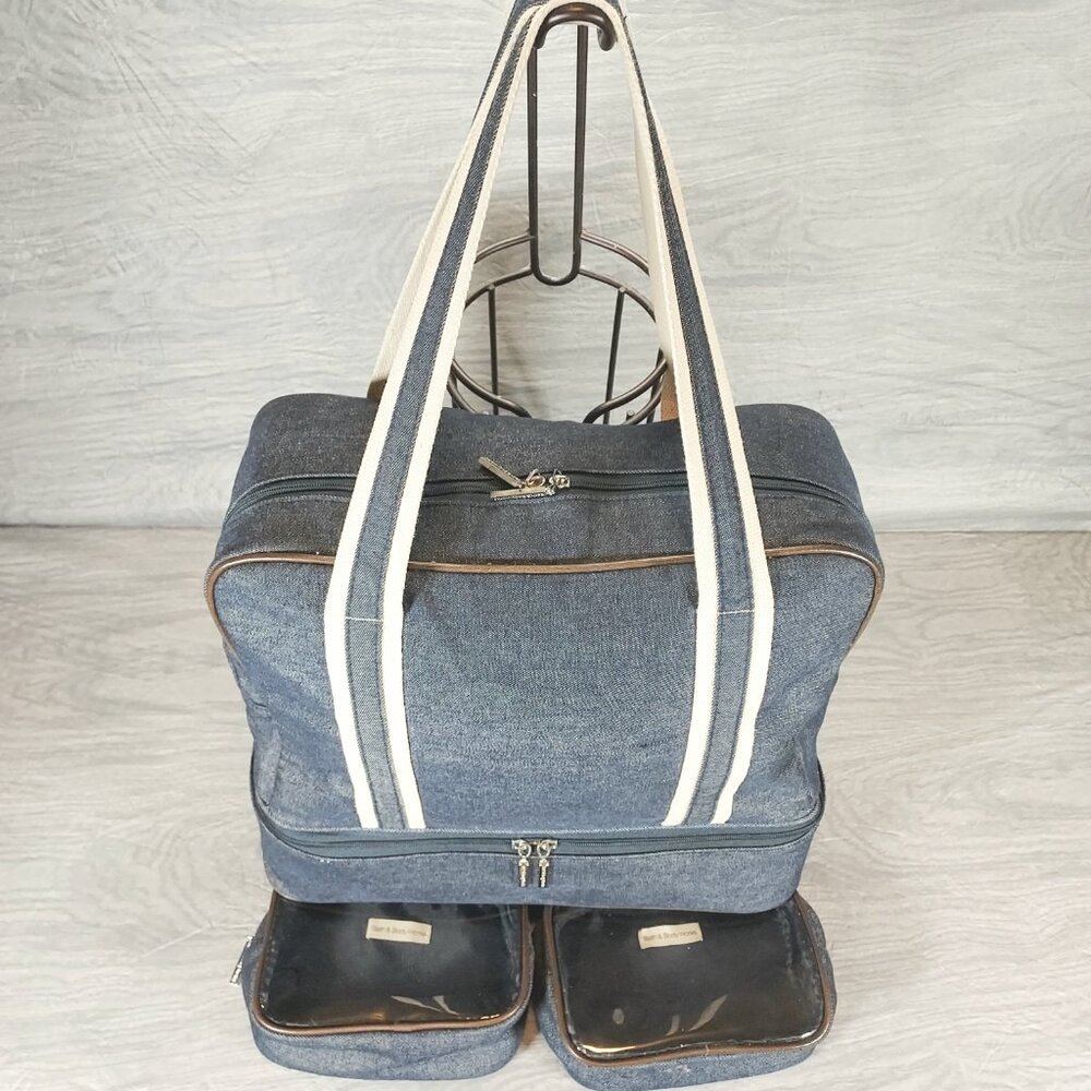 Bath And Body Works  Denim Travel Shoulder Bag Tote Blue Matching Cosmetics Bags